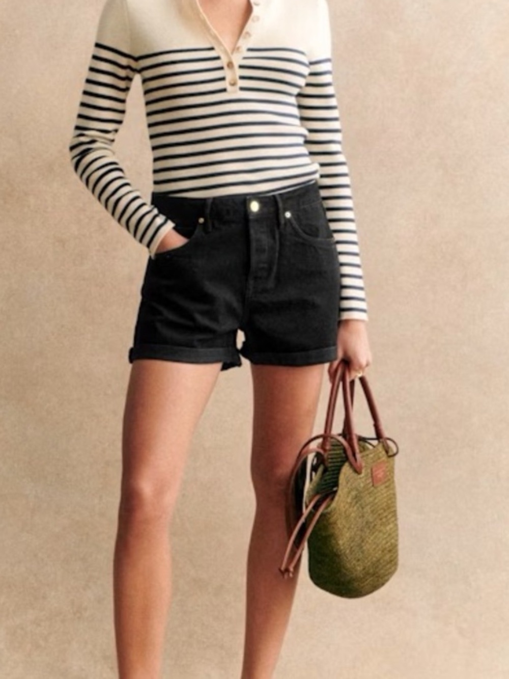 Sezane Niels Cuffed Denim Shorts Sz 36 / US 4